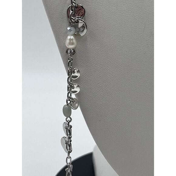 Stella & Dot Silver Baubles Freshwater Pearls Fringe Agate Long Necklace 36”‎ - Picture 5 of 10